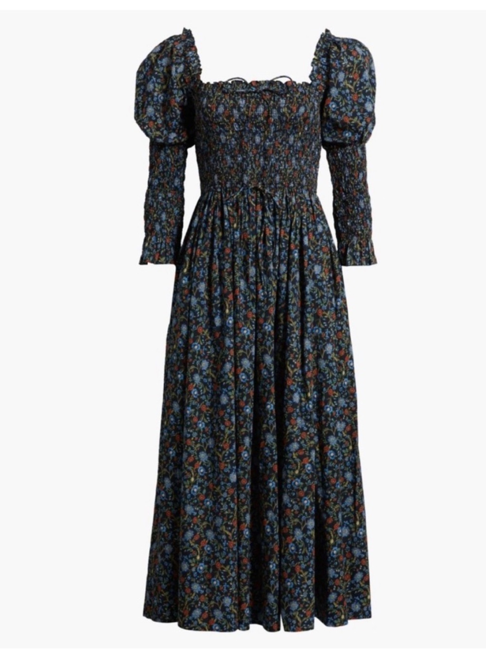 Doen Smocked Square Neck Floral Maxi Dress in Navy - Picture 4 of 5